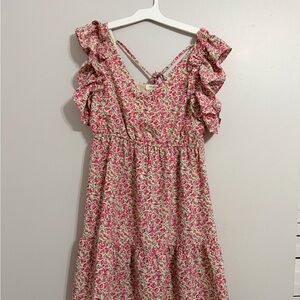 Umgee Pink Floral Ruffle Dress